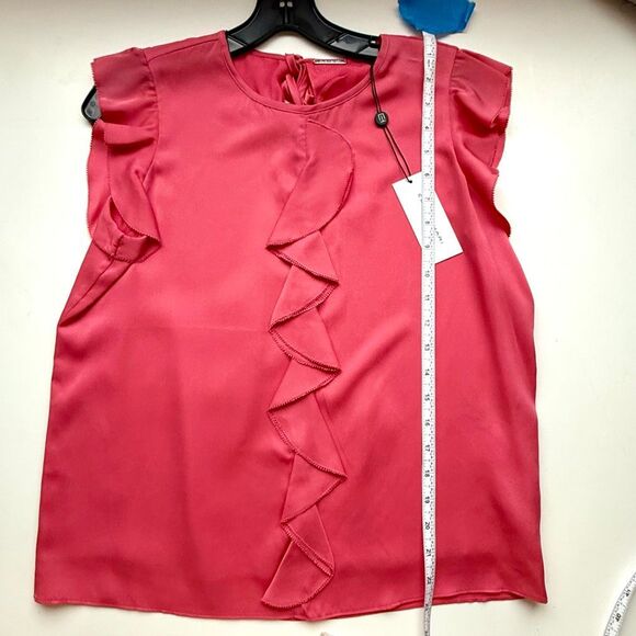 NWT Elie Tahari “Anya” ruffle cap sleeves silk blend top in pink Size S - Picture 12 of 13